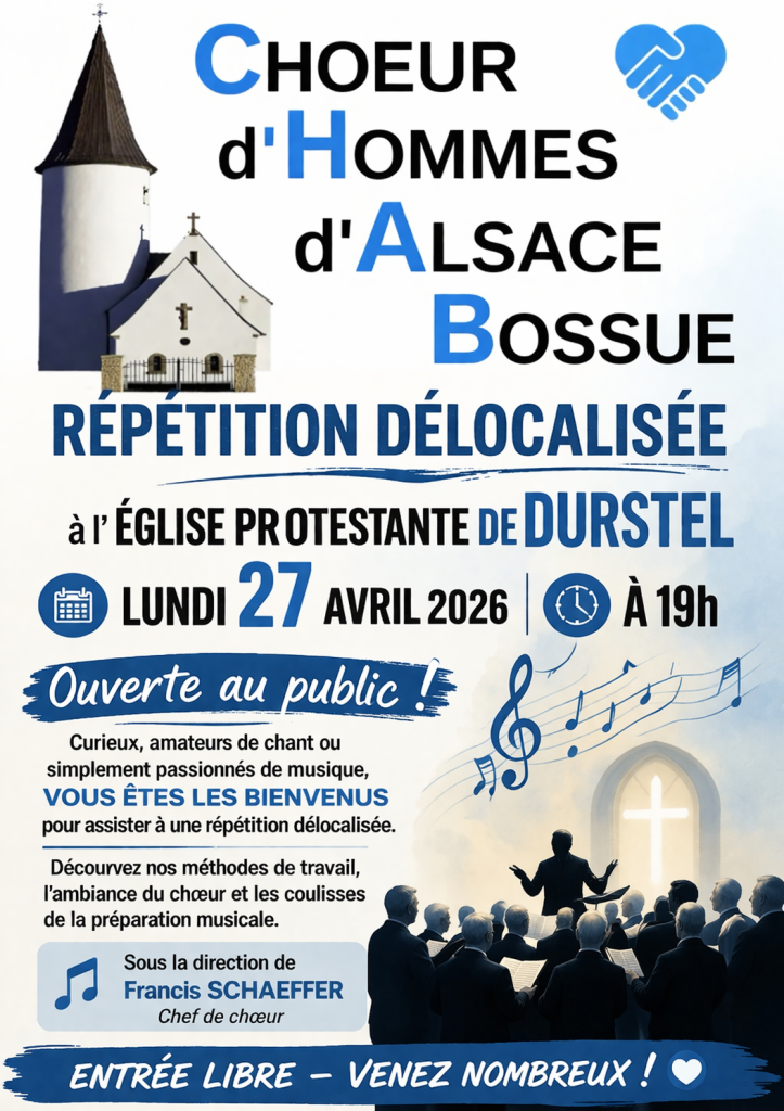 Répétition délocalisée ce lundi 27 avril à DURSTEL à 19H 3